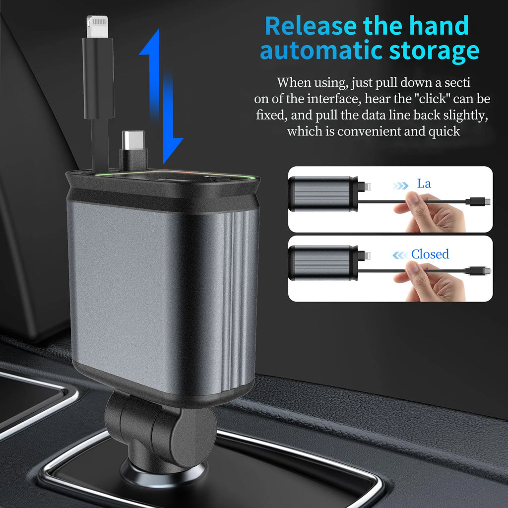 4-in-1 Fast Charging Retractable Car Charger