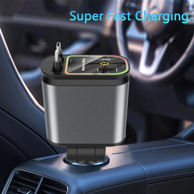 4-in-1 Fast Charging Retractable Car Charger