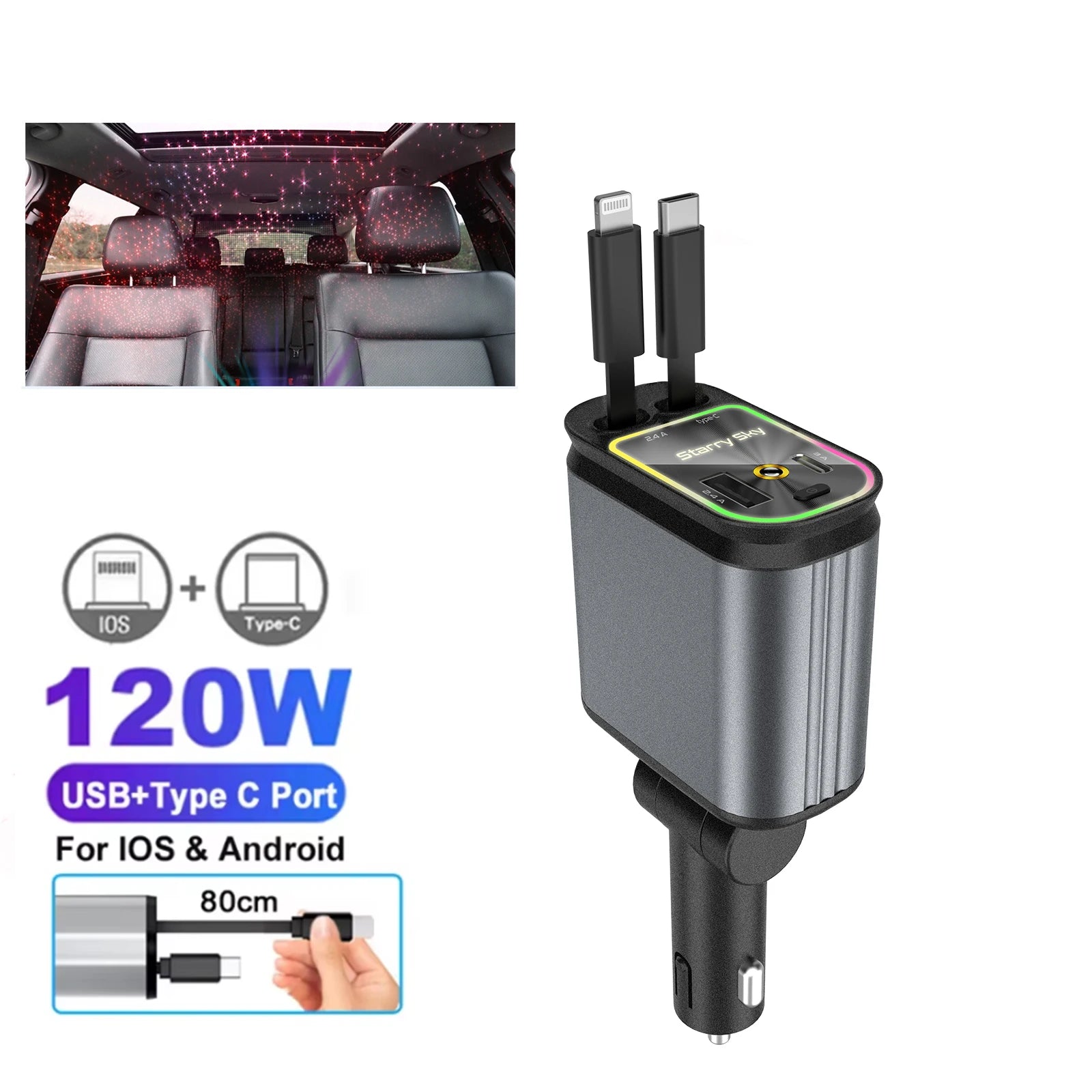 4-in-1 Fast Charging Retractable Car Charger