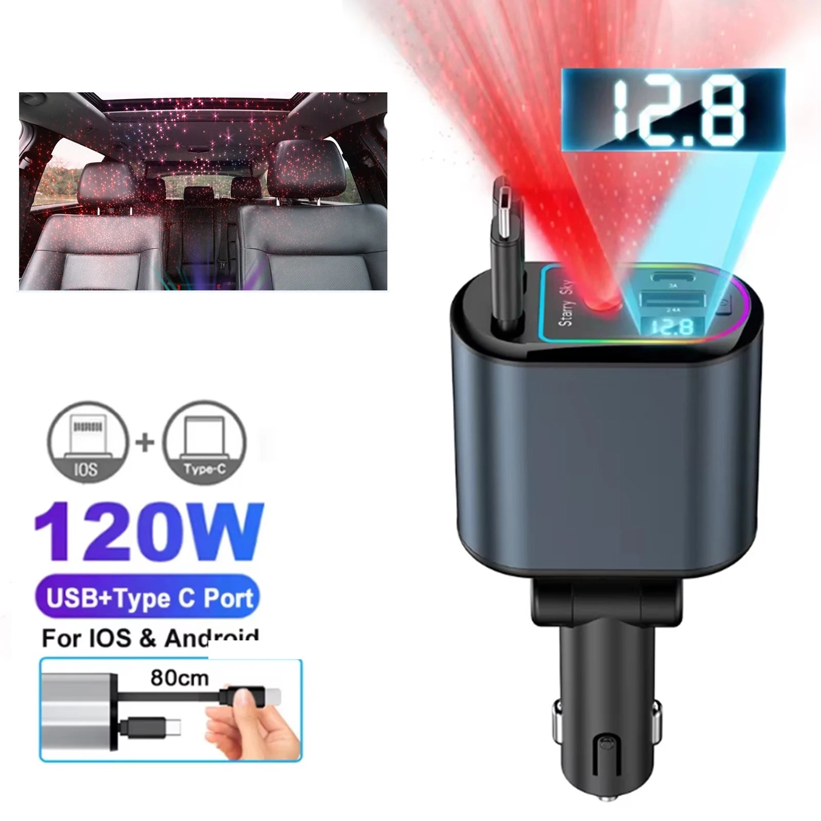 4-in-1 Fast Charging Retractable Car Charger